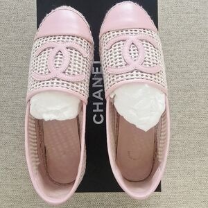 CHANEL Pink and Cream Espadrilles